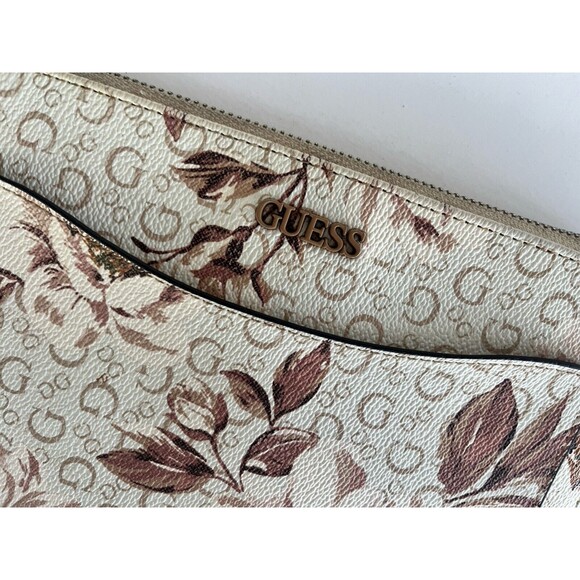 Guess Large Floral Wristlet Clutch Wallet White Tan Floral - Picture 2 of 14